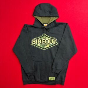 VTG Y2K Sideout Hoodie LARGE Mens Black Camo Graphic Pullover Sweatshirt sweater